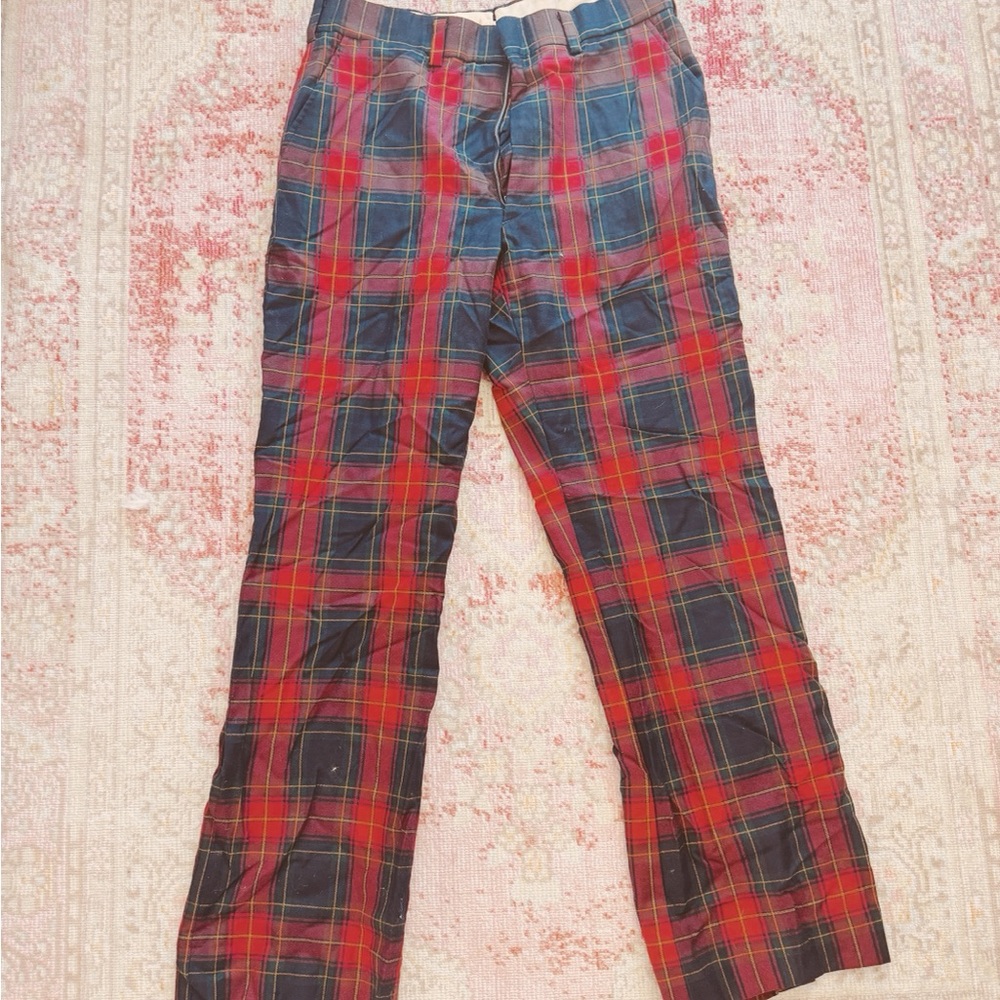 Men's 1960s Vintage Red and Navy Plaid Golf Pants